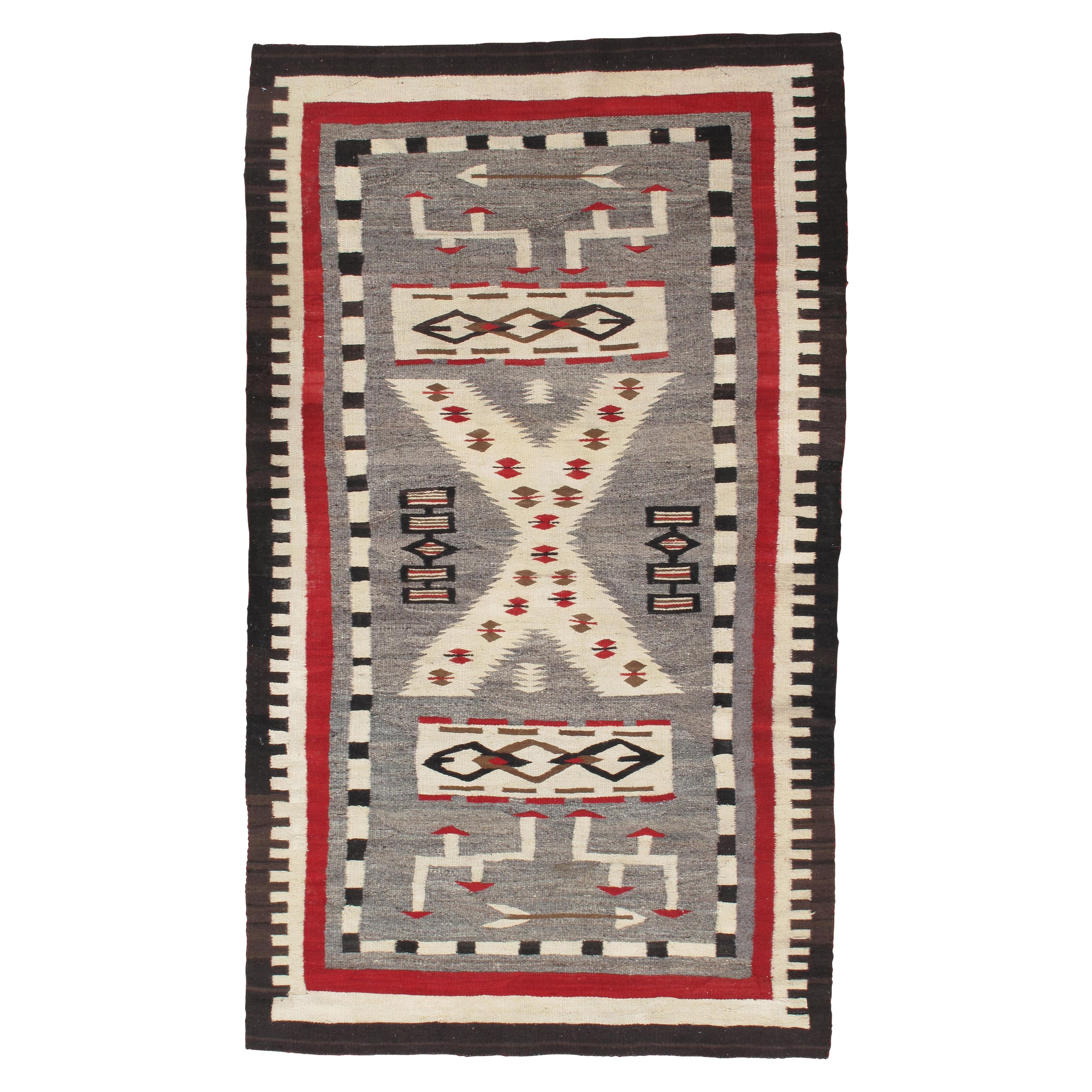 Antique Navajo Carpet, Folk Rug, Handmade Wool Rug, Beige, Gray, Brown For Sale