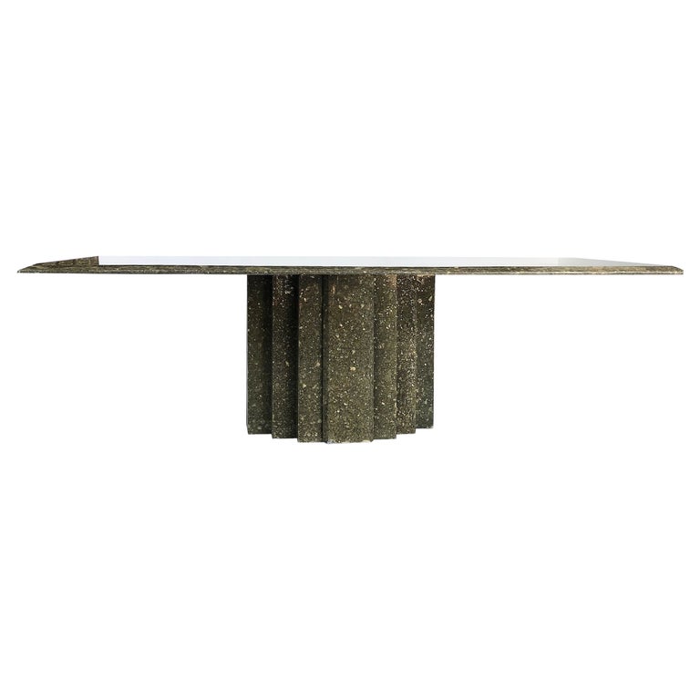 Granite Stone Dining Table in Green, Gray and White Hues For Sale