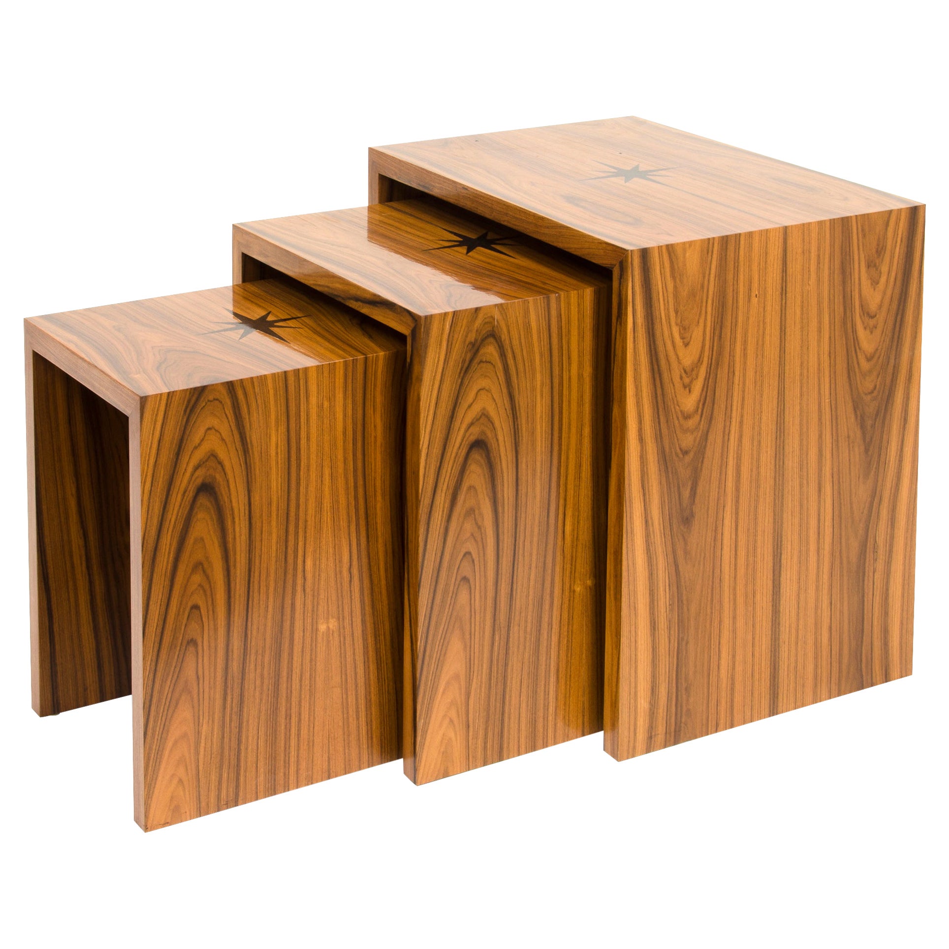 Rosewood Nesting Tables with Star inlay For Sale