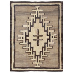 Antique Navajo Carpet, Handmade Wool, Neutral colors, Ivory, Beige, Gray & Brown