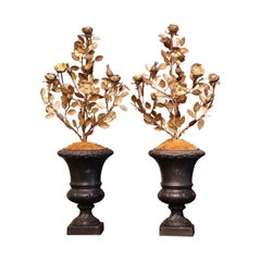 Pair of Early 20th Century French Iron and Brass Candelabras Medici Vases