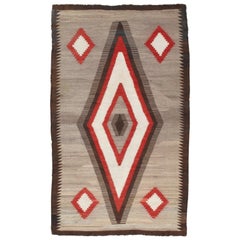 Antique Navajo Carpet, Storm Pattern Rug, Handmade Wool Rug, Gray, Red and Brown