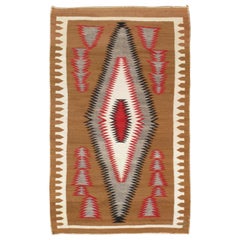 Antique Navajo Carpet, Storm Pattern Rug, Handmade Wool Rug, Gray, Red and Tan