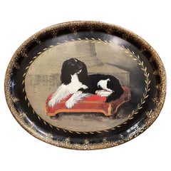 20th Century French Napoleon III Style Painted Paper Mache Tray with Dog