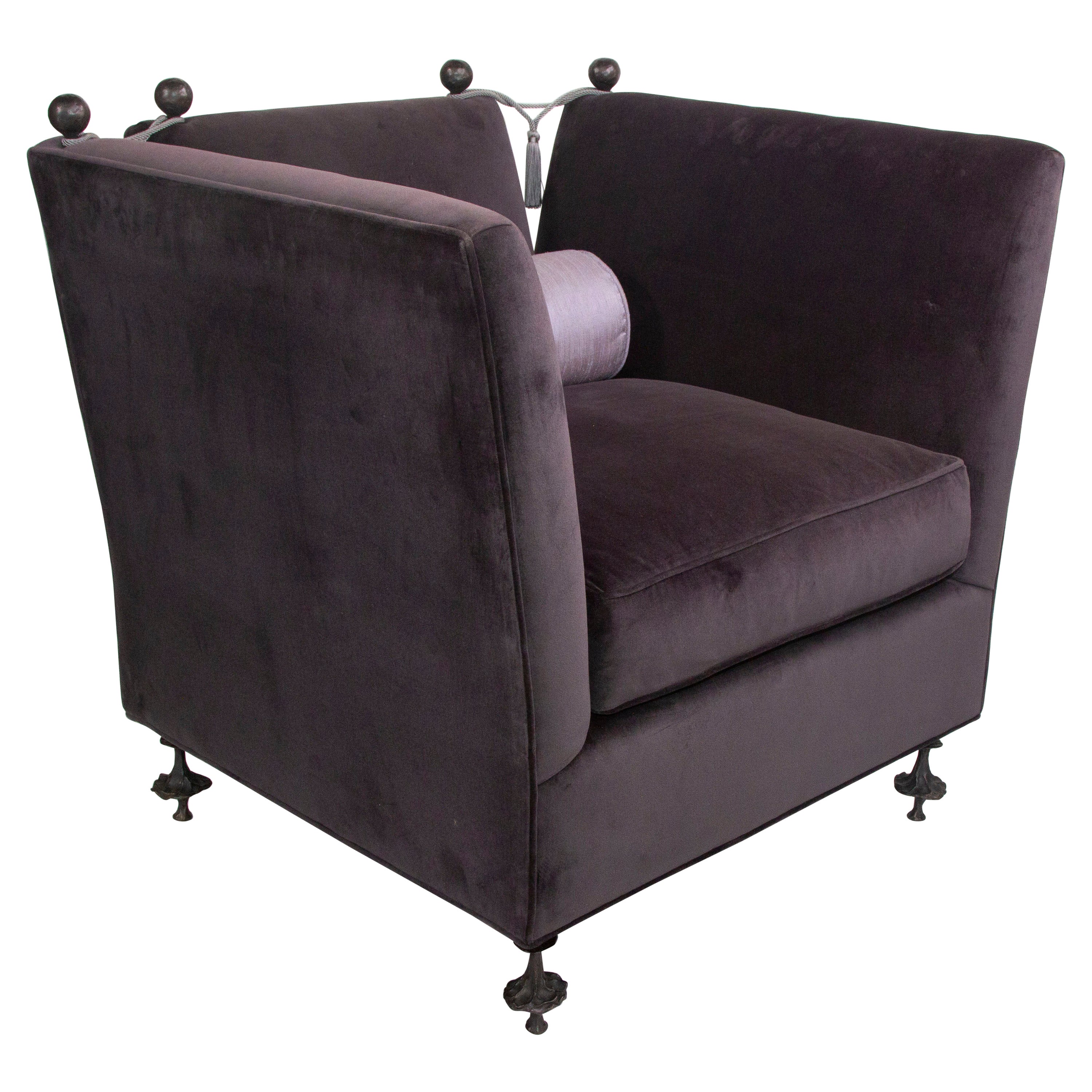 Tuxedo english Knole  Armchair with bronze Legs For Sale
