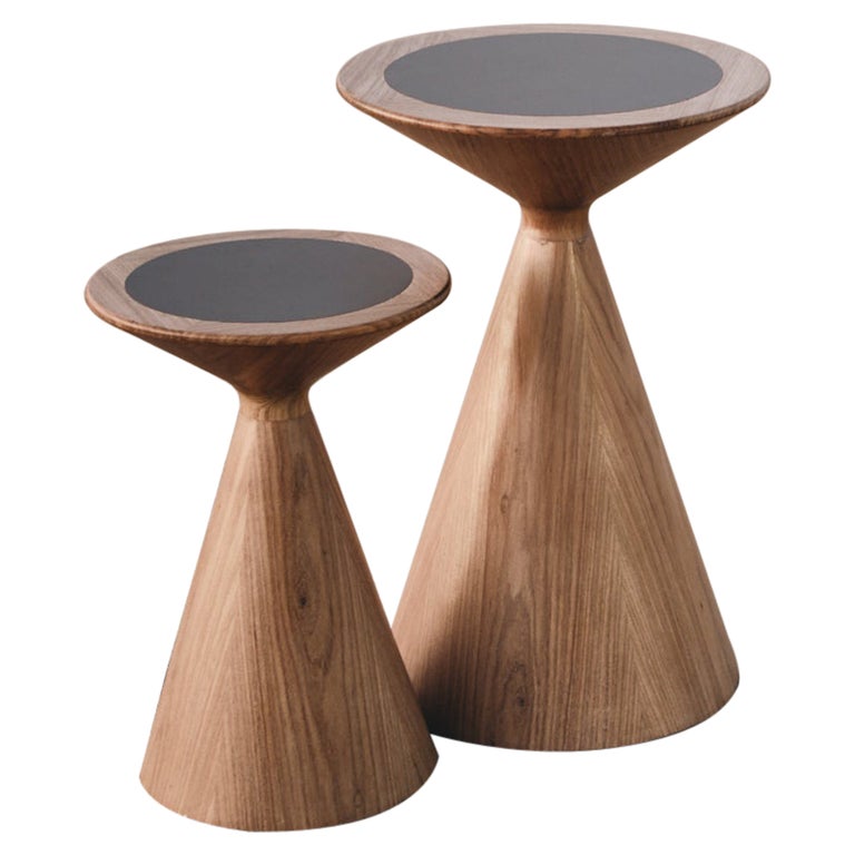 Carioca Small Sidetable and Stool in Freijo Wood For Sale