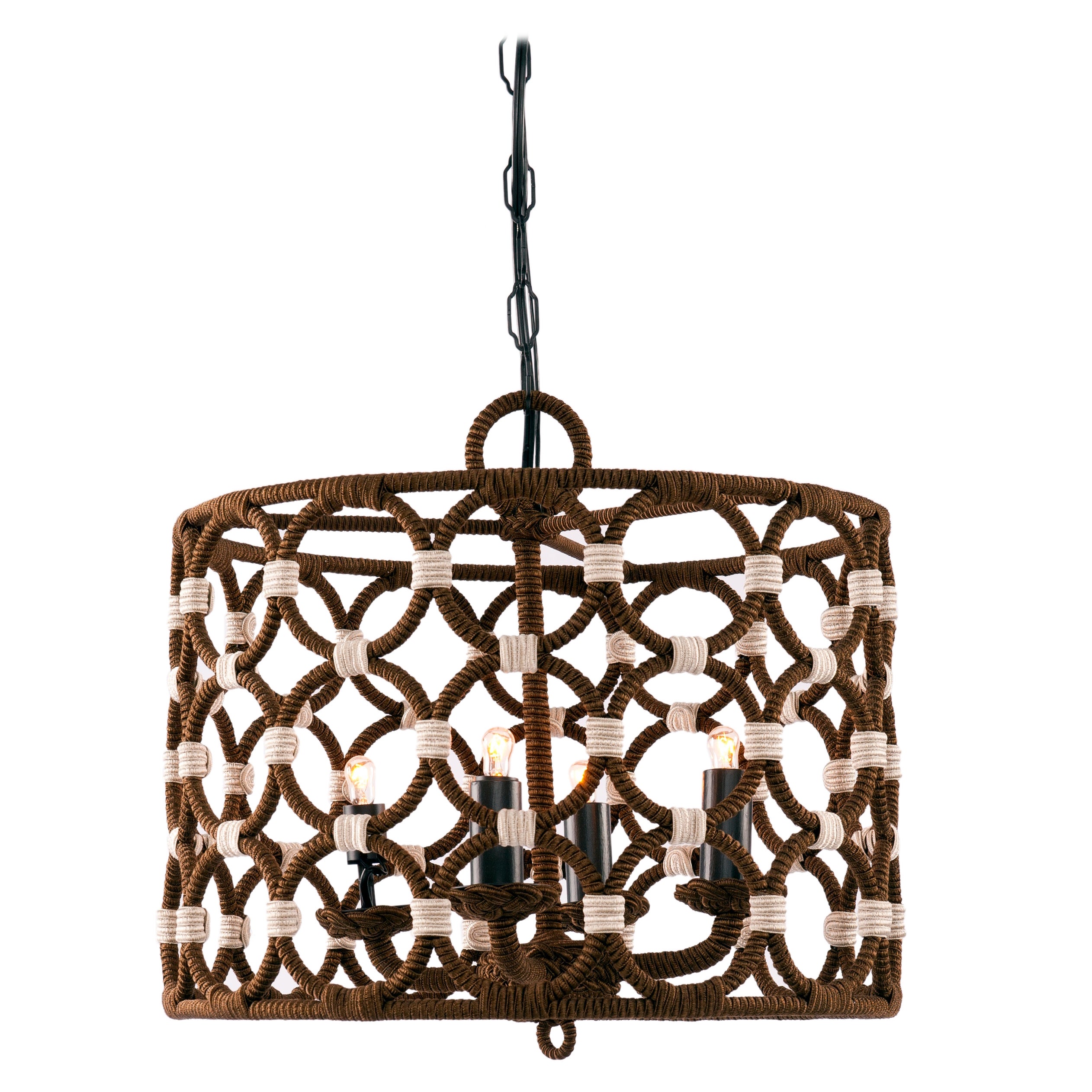 Drum Chandelier Wrapped in Passementerie and Silk Cords For Sale