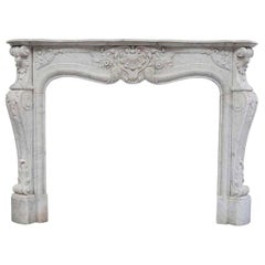 19th Century Rich Sculpted Louis XVI White Carrara Marble Fireplace Mantel