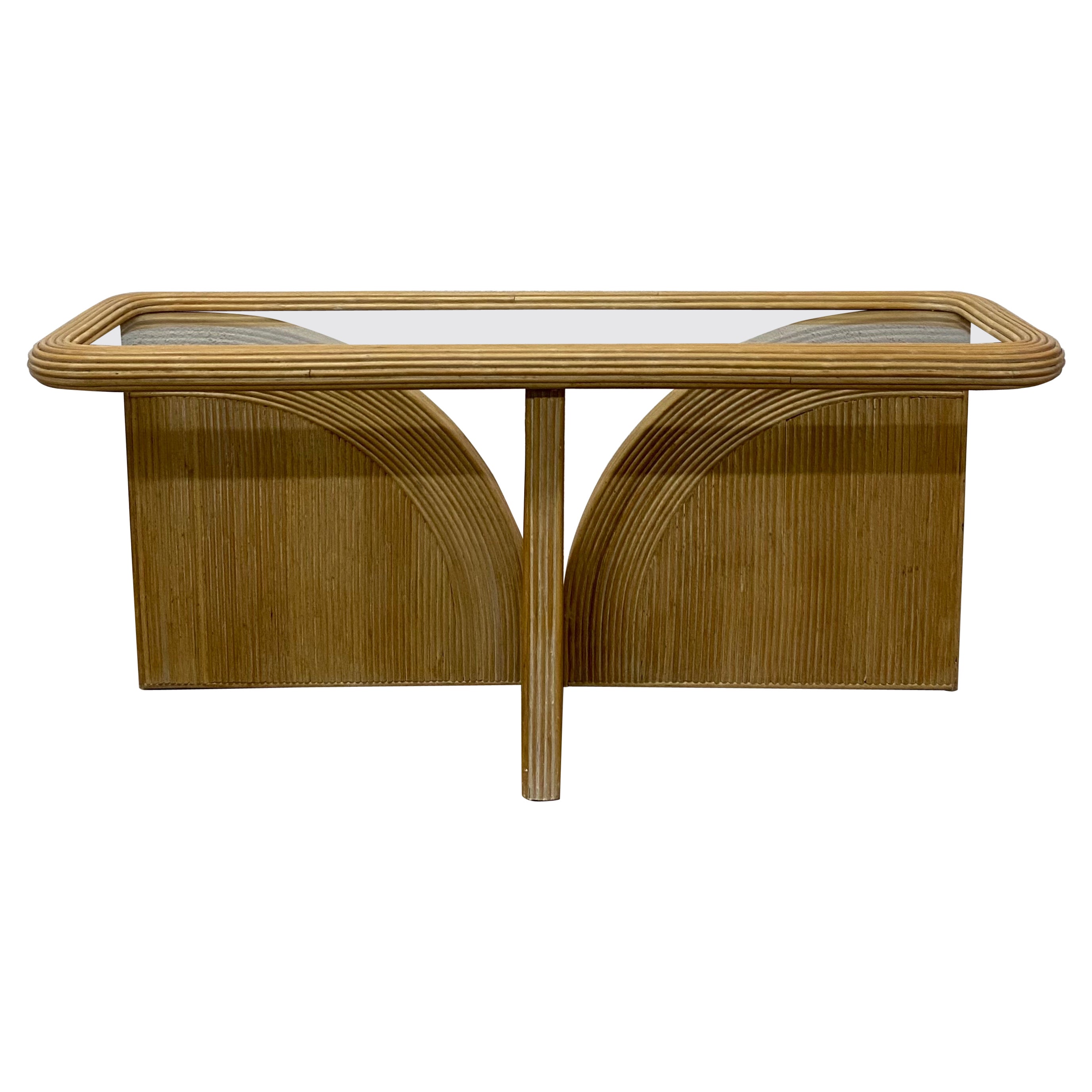 Organic Modern Pencil Reed and Glass Console Table, 1980s