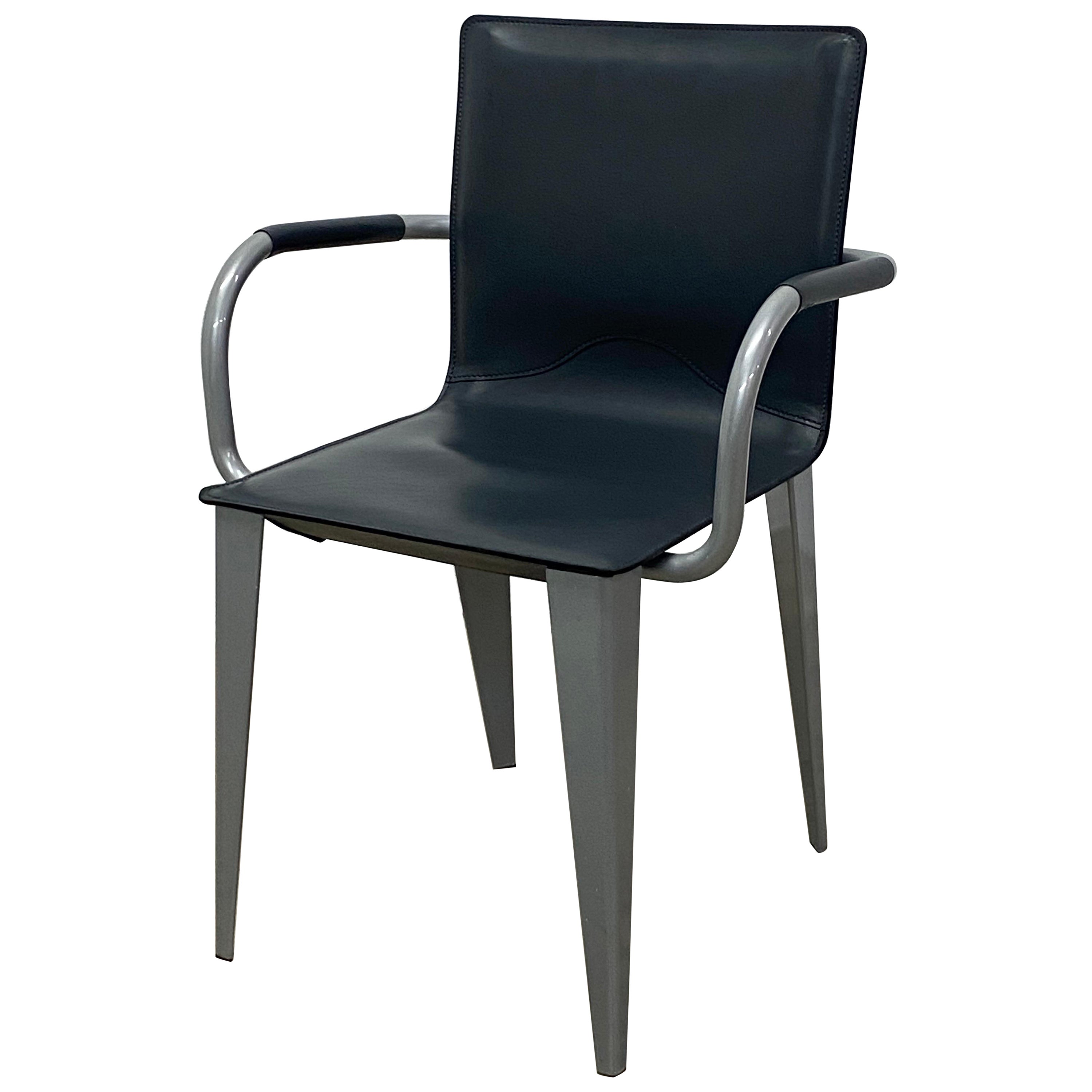 Matteo Grassi 1880 Dark Gray Leather Arm Chair 