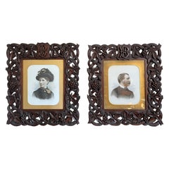 Used Pair of Black Forest Photo Frames / Wall Mirrors with Grapevine Frames