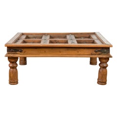 Used 19th Century Indian Paneled Door with Iron Accents Converted into a Coffee Table