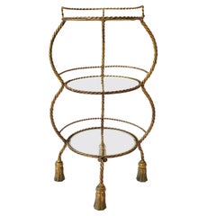 Italian Gold Gilt Tole Étagère Shelves Storage or Display with Rope & Tassel