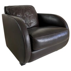 Art Deco Style Retro Brown Leather Lounge Chair by Roche Bobois