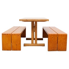 Charlotte Perriand Big Table and Two Benches for Les Arcs