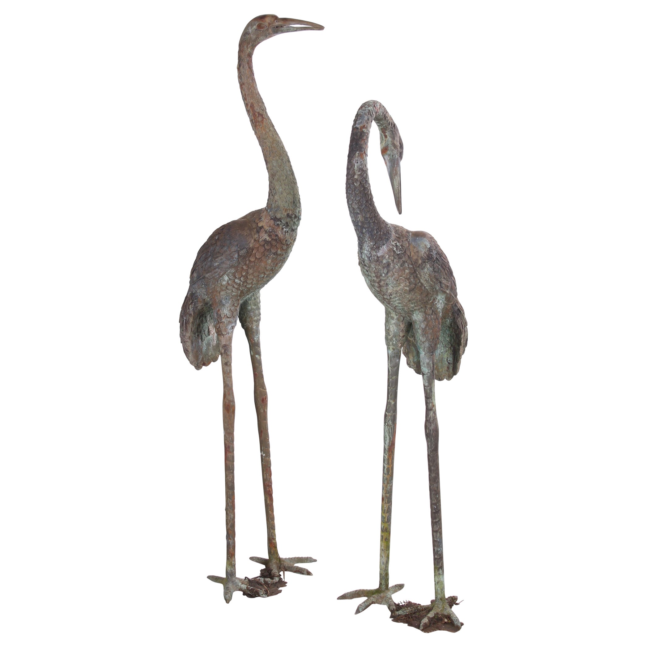 Two Large Bronze Cranes in Hollywood Regency Style, 1970s