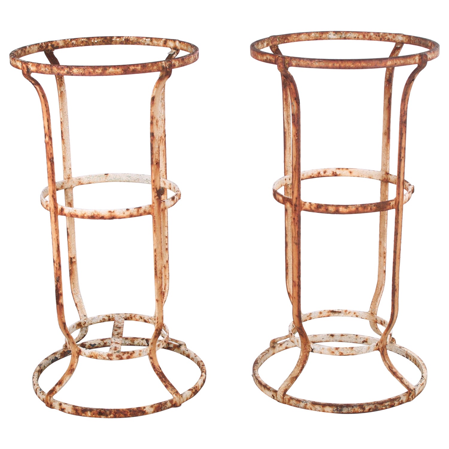 Very Old Wrought Iron French Garden Stand, a Set of 2 with Beautiful Patina For Sale