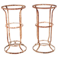 Antique Very Old Wrought Iron French Garden Stand, a Set of 2 with Beautiful Patina