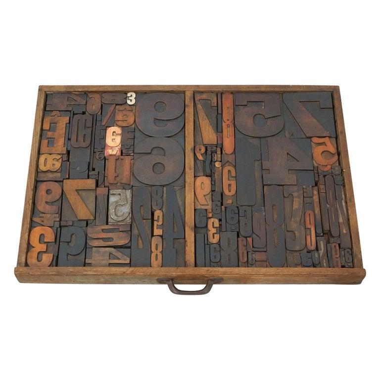 Antique Printing Drawer with Metal Numbering, circa 1950 For Sale
