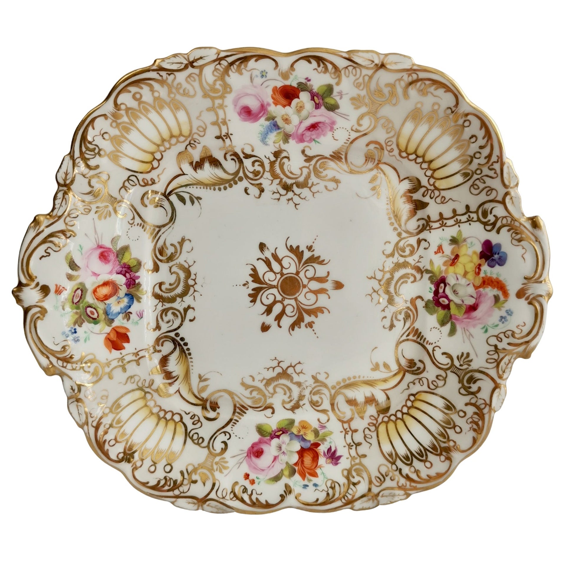 Porcelain Cake Plate, Coalport, Gilt and Flowers Attr. Thomas Dixon, 1834