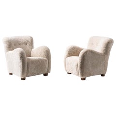 Pair of Danish Cabinetmaker 1950s Sheepskin Armchairs