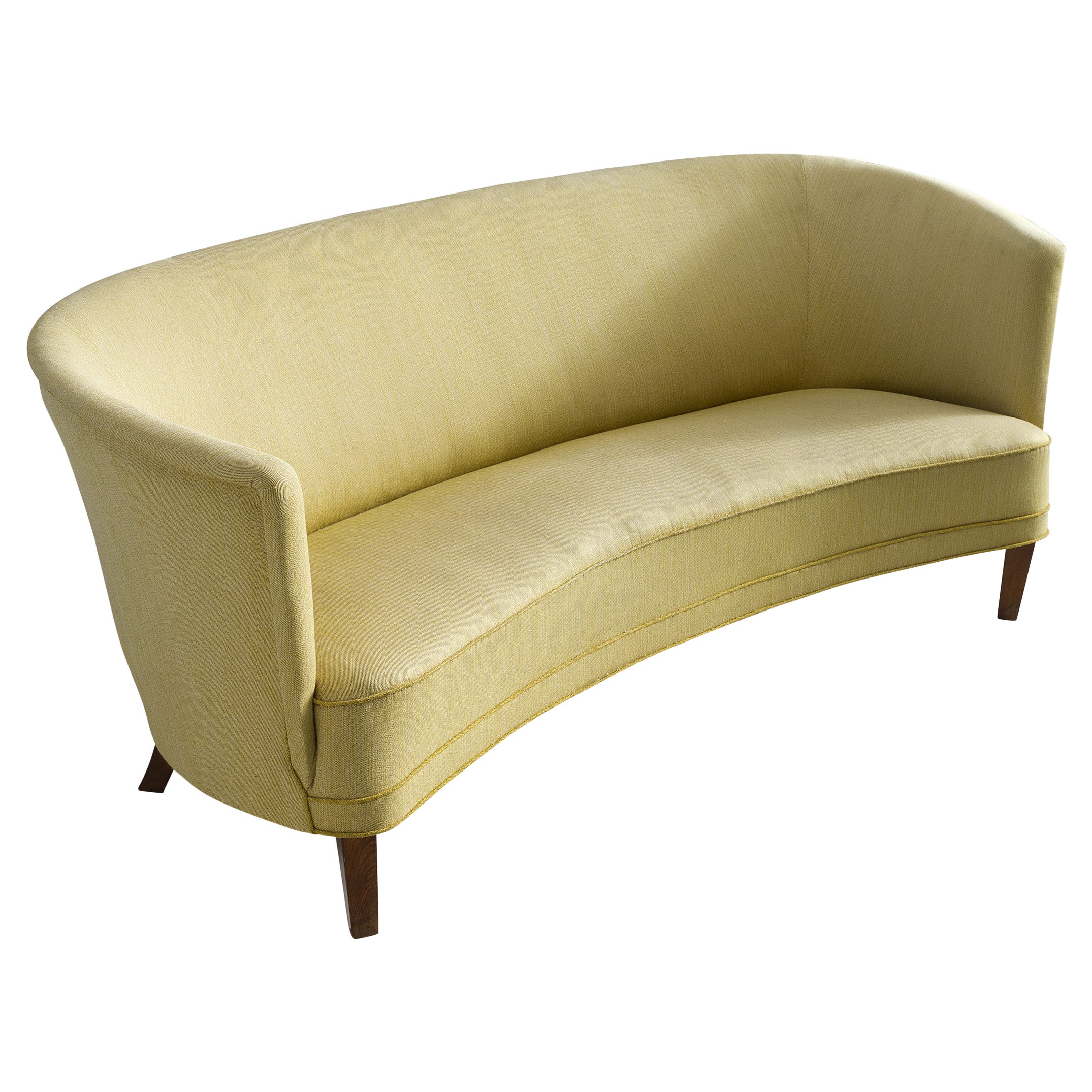 Danish Art Deco 'Banana' Sofa in Yellow Upholstery