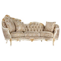 Ls XV Left Settee, Hand Carved and Gold Leaf Decorated, Made in Italy
