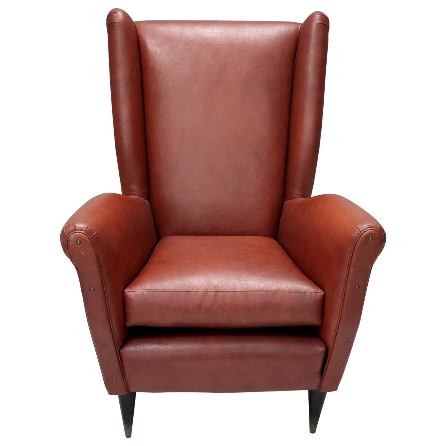 Skai Wingback Armchair Ascribable to Mod. 512 attr. to Gio Ponti Produced by ISA For Sale