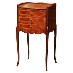 Early 20th Century French Louis XV Walnut Inlay and Marquetry Bedside Table