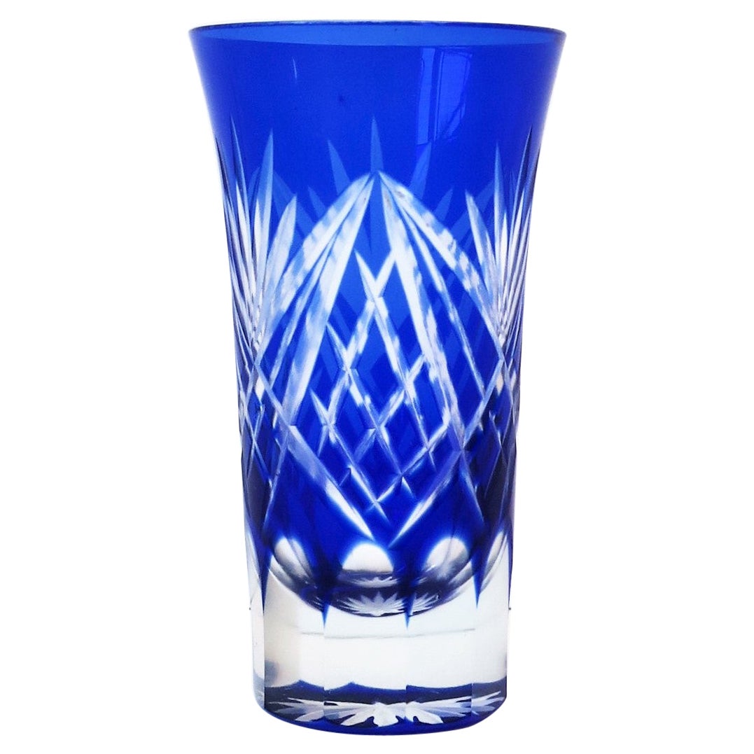 Czech Blue Bohemian Crystal Vessel or Vase