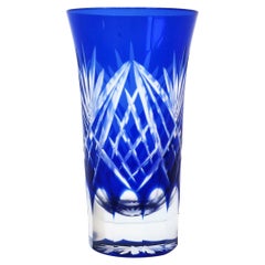 Czech Blue Bohemian Crystal Vessel or Vase