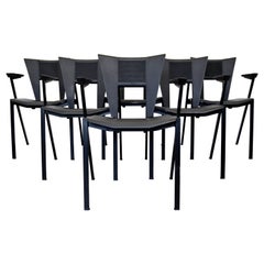 Contemporary Modern Flyline Set of 6 Black Dining Armchairs, 1980s, Italy