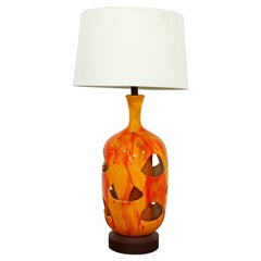 Vintage Mid-Century Modern Honi Chilo Double Light Orange Ceramic Lava Table Lamp, 1970s