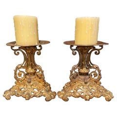 Pair of 19th Century French Louis XV Bronze Dore Candle Holders