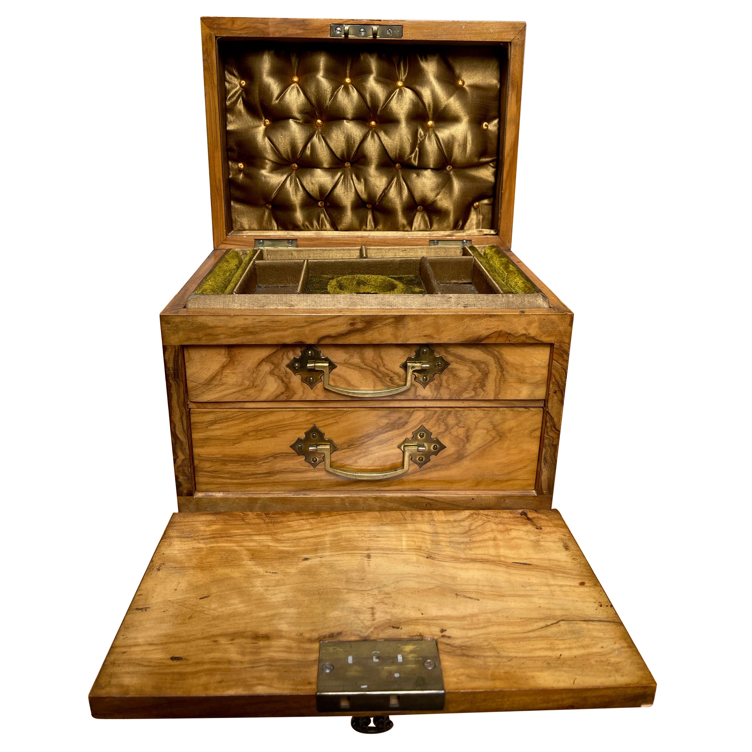 Top Quality 19th Century Olive Wood Jewelry, Treasure Box, Cabinet with Drawers