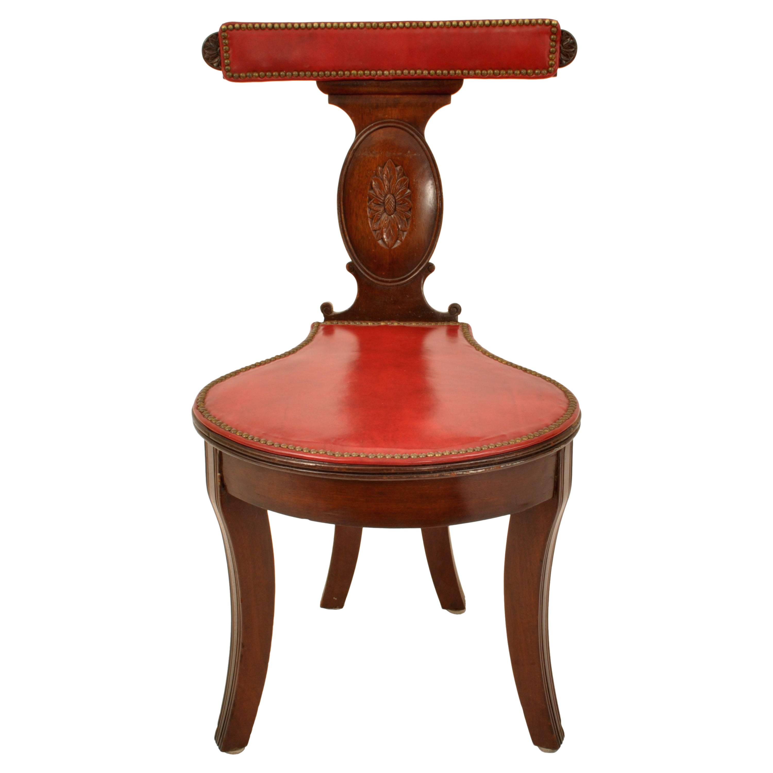 Antique Georgian Mahogany Red Leather Library Reading Cockfighting Chair, 1800