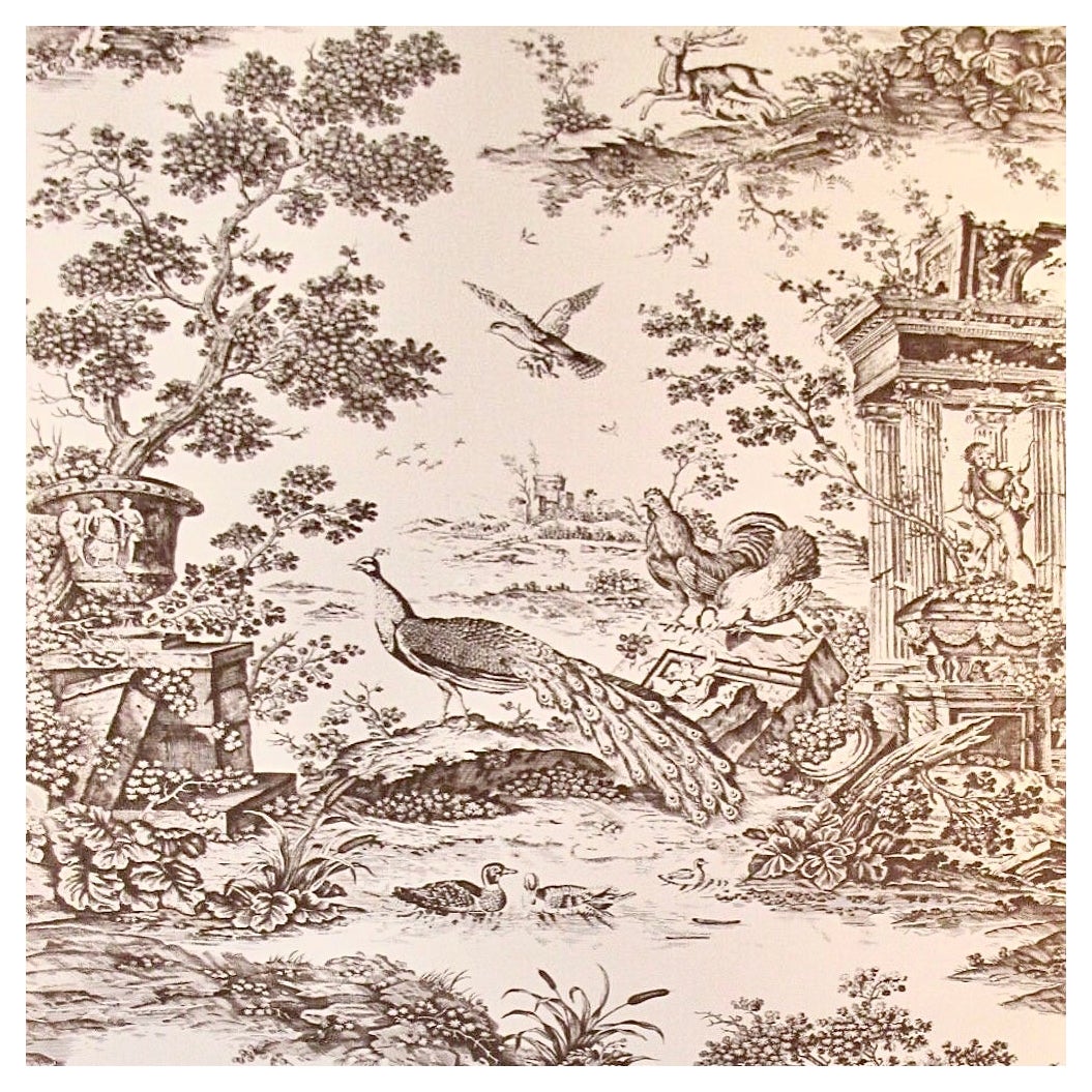 Papel Pintado Figural Colonial Williamsburg Schumacher Jones Toile Crema Impreso a Mano