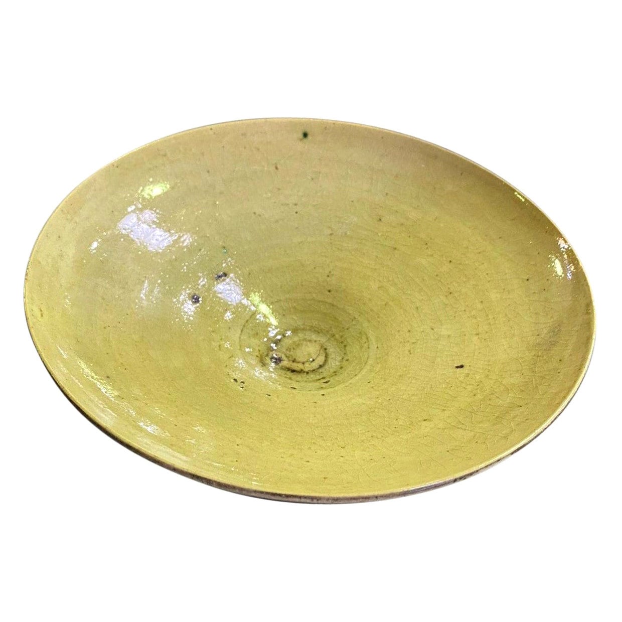 Lucie Rie Signed Stamped Yellow Speckle Glazed British Pottery Bowl, circa 1950s For Sale