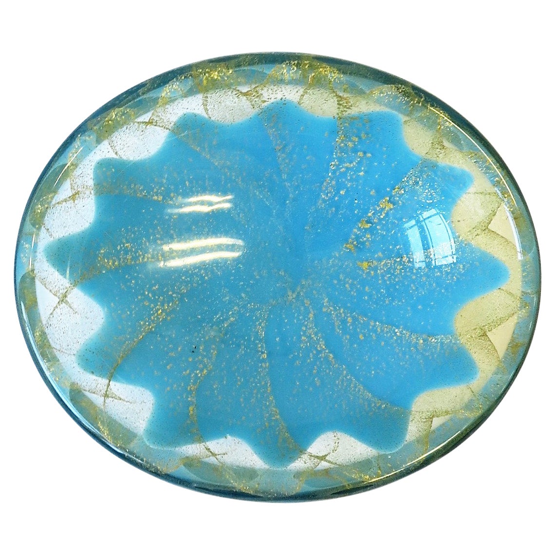 Italian Murano Gold and Blue Art Glass Bowl