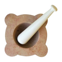 French Stone Mortar Salmon Coral Hue and White Pestle 