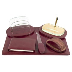 Vintage Leather Desk Complete Set, Mid-20th Century