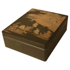 Japanese Black Lacquer Document Box with Gold Maki e Design, Meiji Period