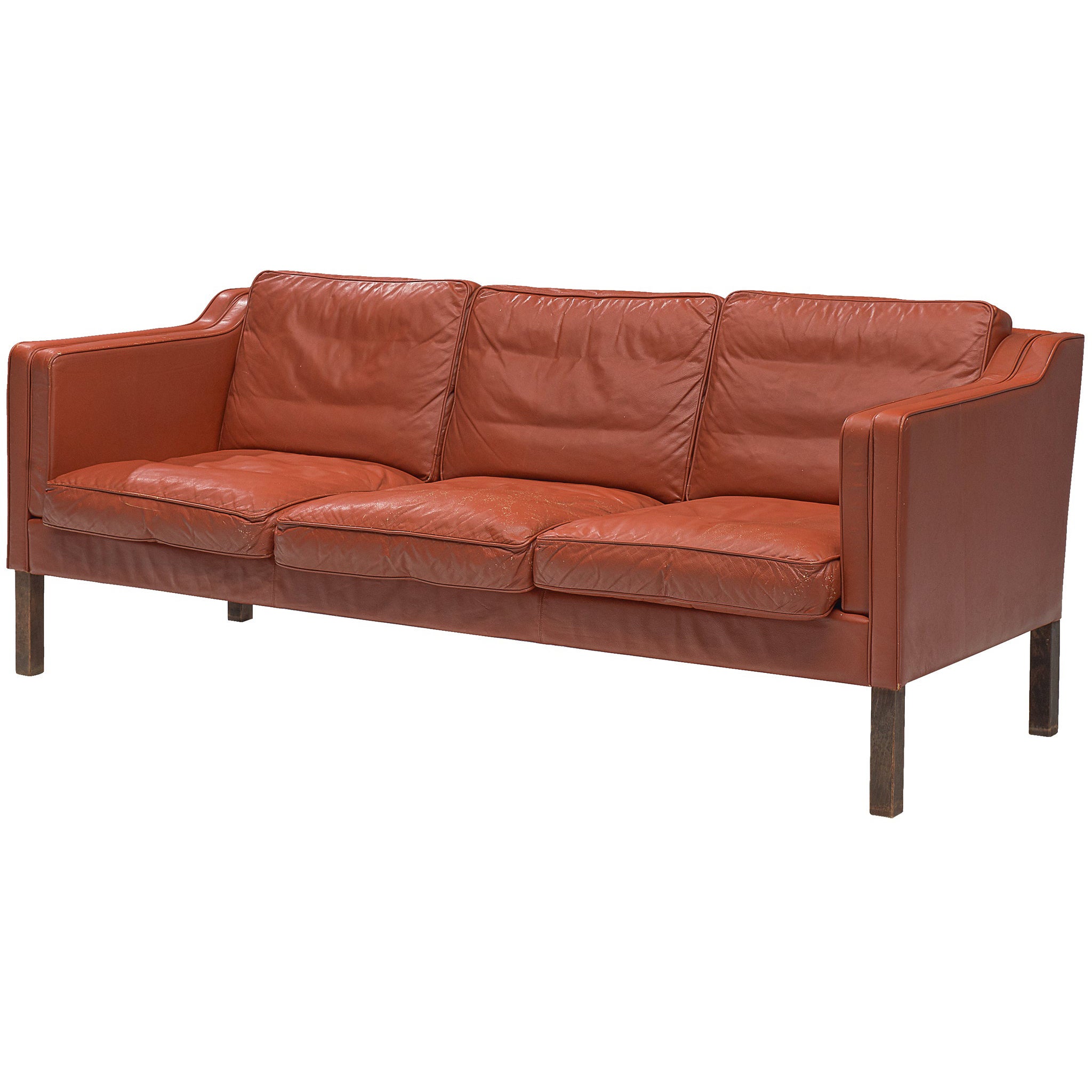 Børge Mogensen Sofa Model 2213 in Red Leather For Sale at 1stDibs
