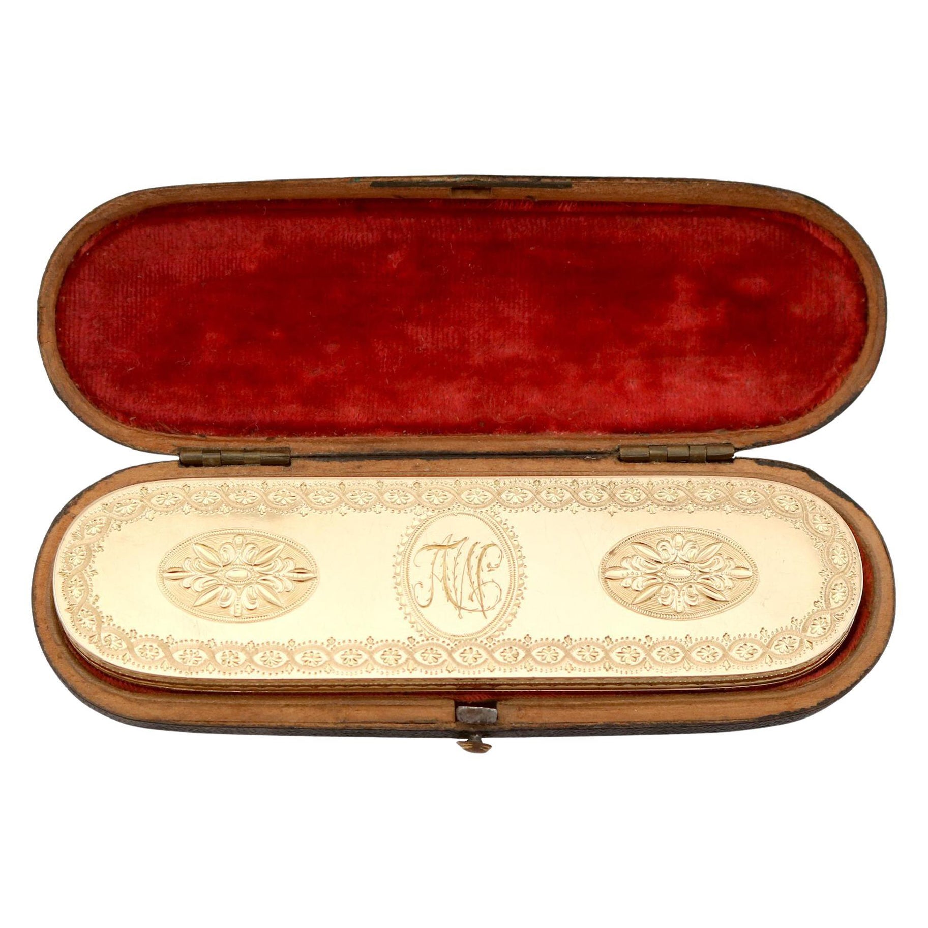Estuche / Porta-Palillos de Oro Amarillo Georgiano con Espejo