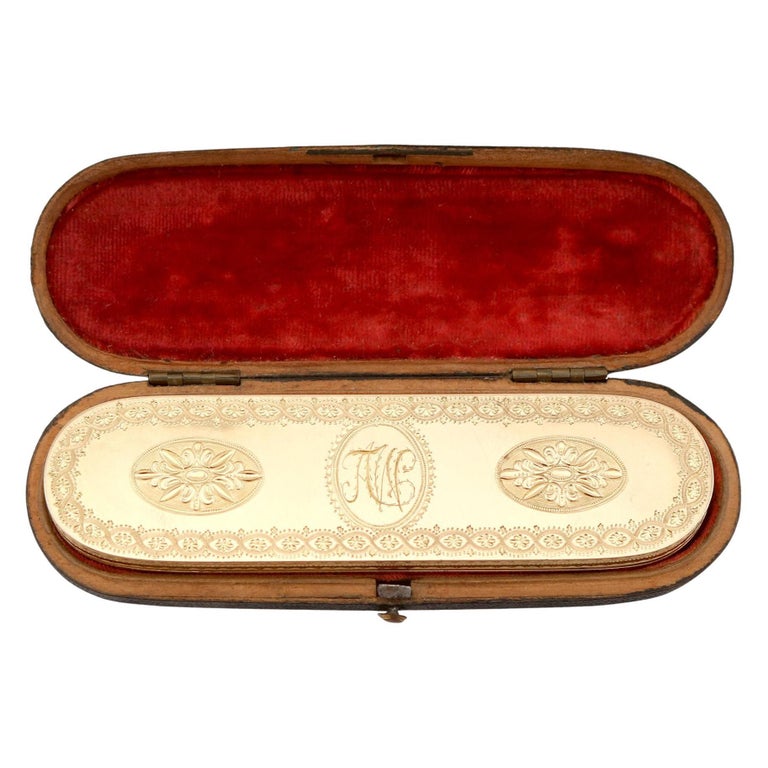 Antique III Yellow Gold Toothpick Case / Holder with Mirror For Sale at 1stDibs