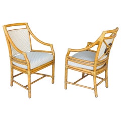 McGuire Pair of Arm Lounge Dining Chairs, Custom Finish