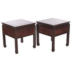 20th Century Chinese Wooden Bedside Tables with Beautiful Hand Carving