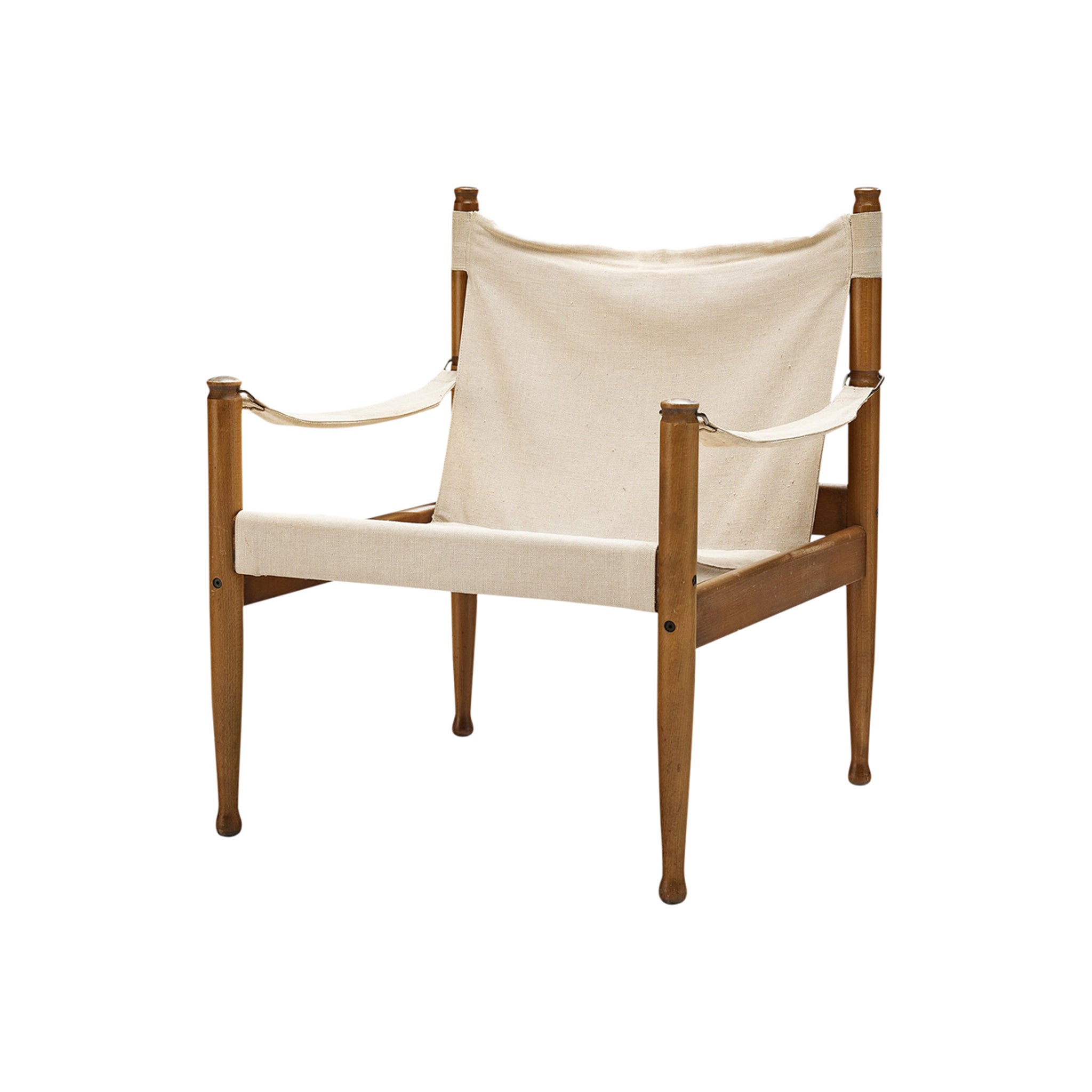 Erik Wørts Safari Lounge Chair in Off-White Canvas For Sale