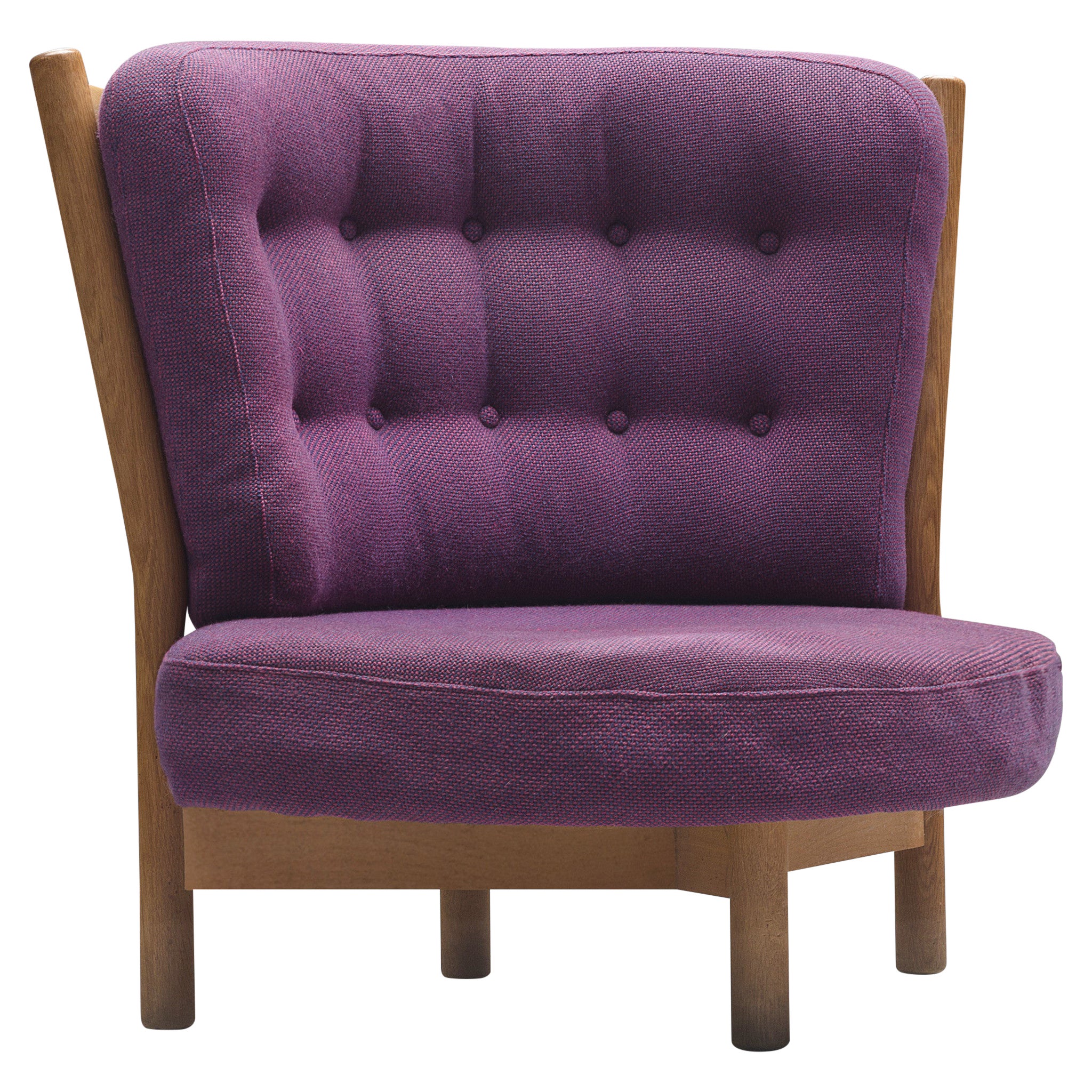 Guillerme & Chambron Lounge Chair in Purple Upholstery For Sale