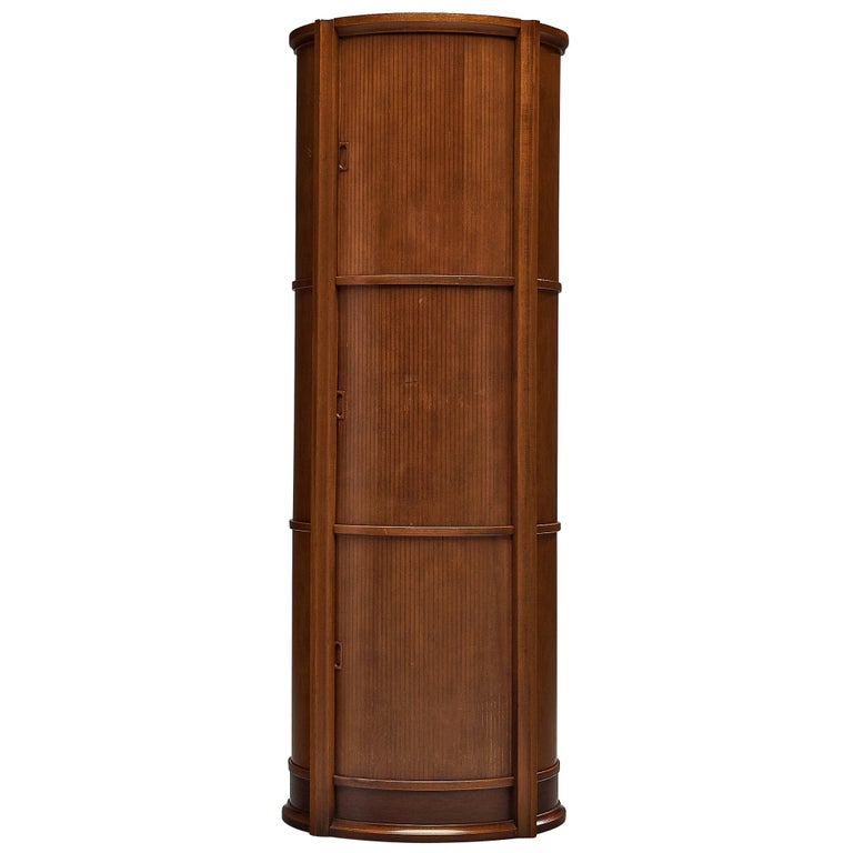 Circular Italian Cabinet with Sliding Doors in Walnut For Sale